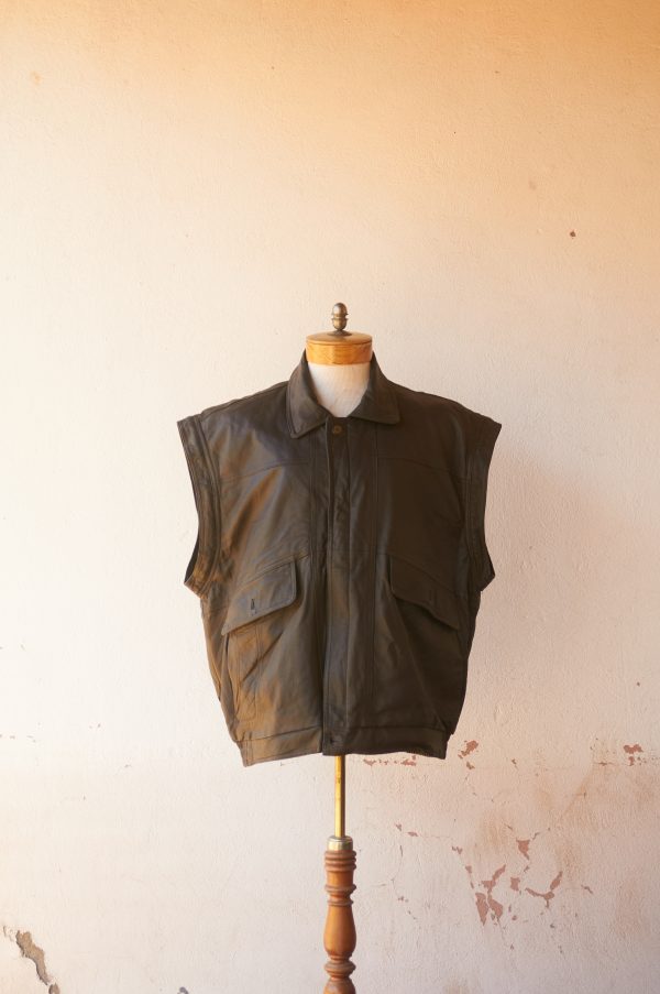 Chaqueta de cuero vintage sin mangas L-XL