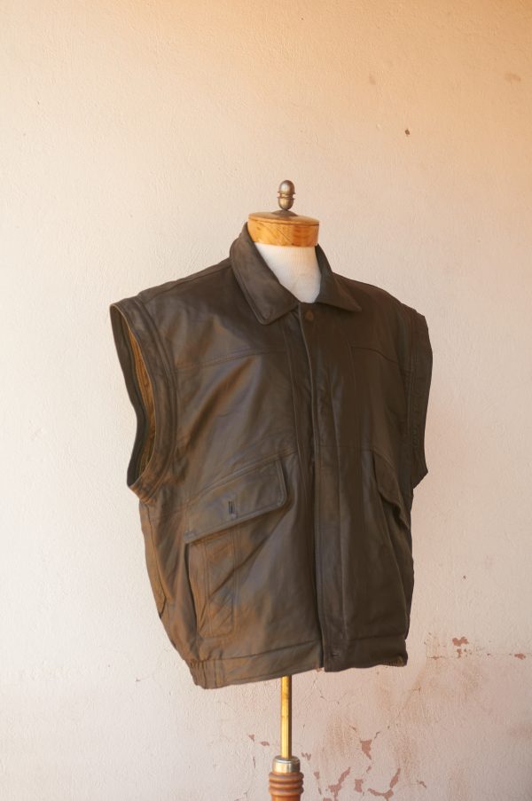 Chaqueta de cuero vintage sin mangas L-XL - Imagen 3