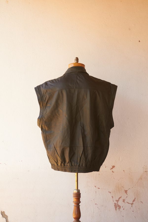 Chaqueta de cuero vintage sin mangas L-XL - Imagen 5