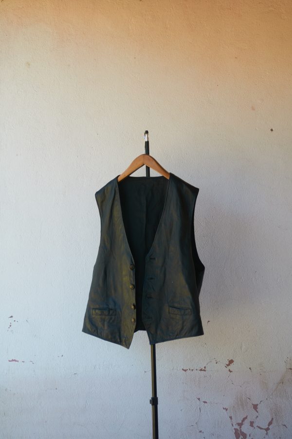 Chaqueta de cuero sin mangas vintage genuina XL o XXL