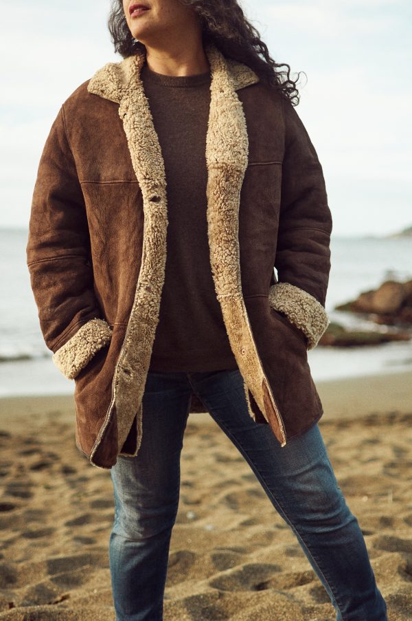 Shearling genuino de cuero y lana de oveja (Talla L Mujer)