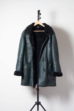 Shearling genuino verde petróleo cuero de cordero Talla M(H)